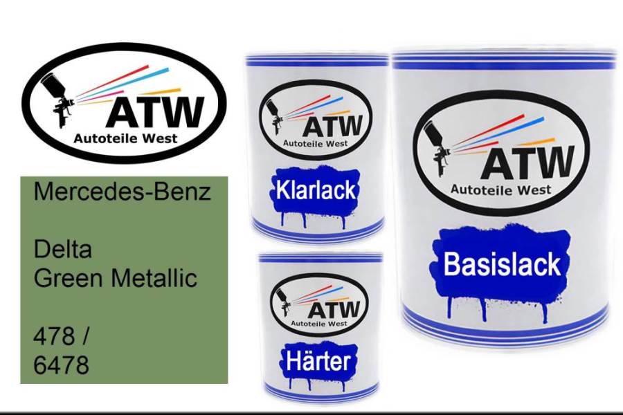 Mercedes-Benz, Delta Green Metallic, 478 / 6478: 1L Lackdose + 1L Klarlack + 500ml Härter - Set, von ATW Autoteile West.